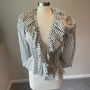 Lauren Ralph Lauren Black and White Asymmetrical Ruffled Blouse